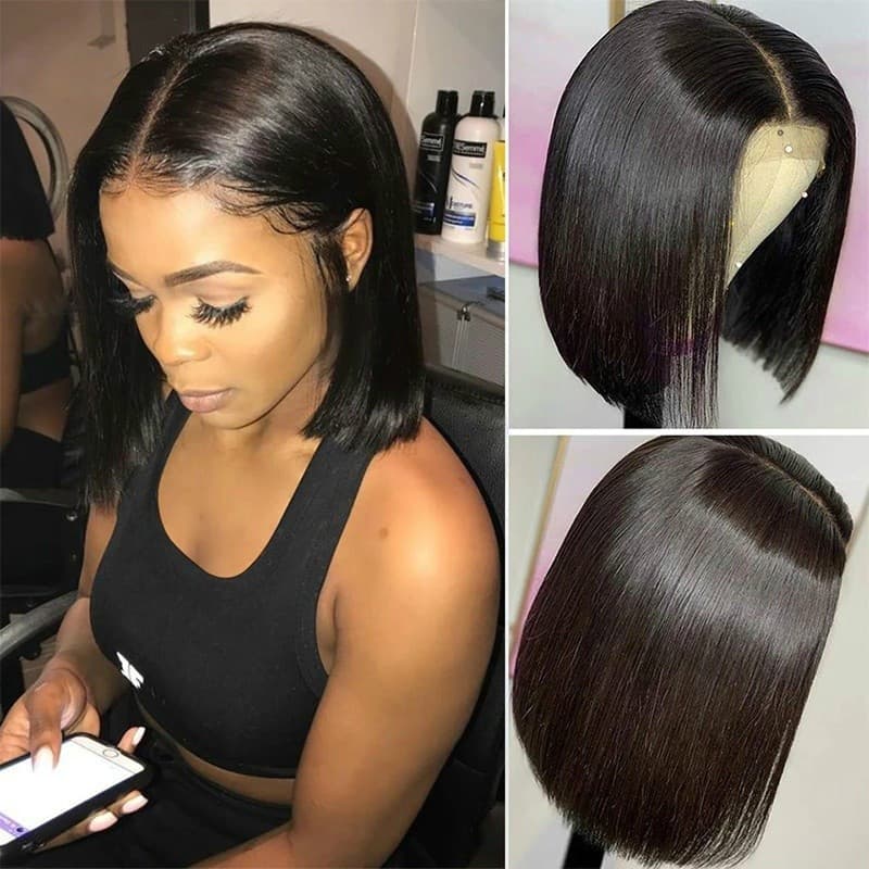 Nova Peruca Feminina Com Franja De Cabelo Curto Liso Bob