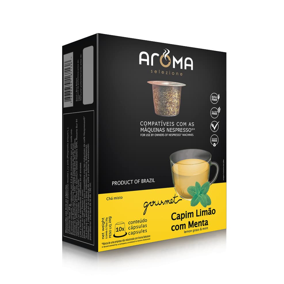 C谩psulas de Ch谩 Capim-Lim茫o com Menta Aroma - Compat铆veis com Nespresso庐 - 10 un.