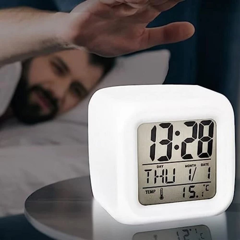 Mini Relógio Despertador Digital Alarme Horas Data Temperatura Iluminação LED função soneca