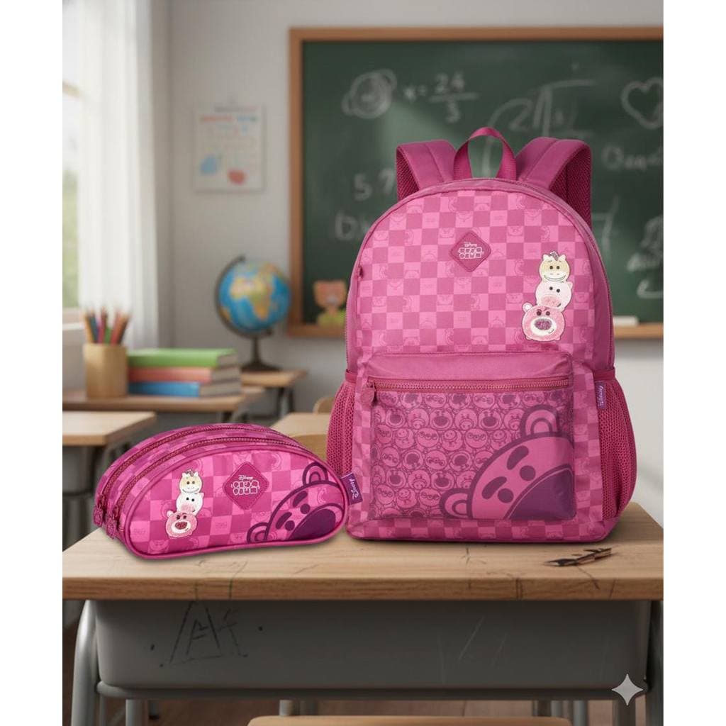 Mochila de Costas + Estojo Duplo Lotso Disney Juvenil Escolar Clio
