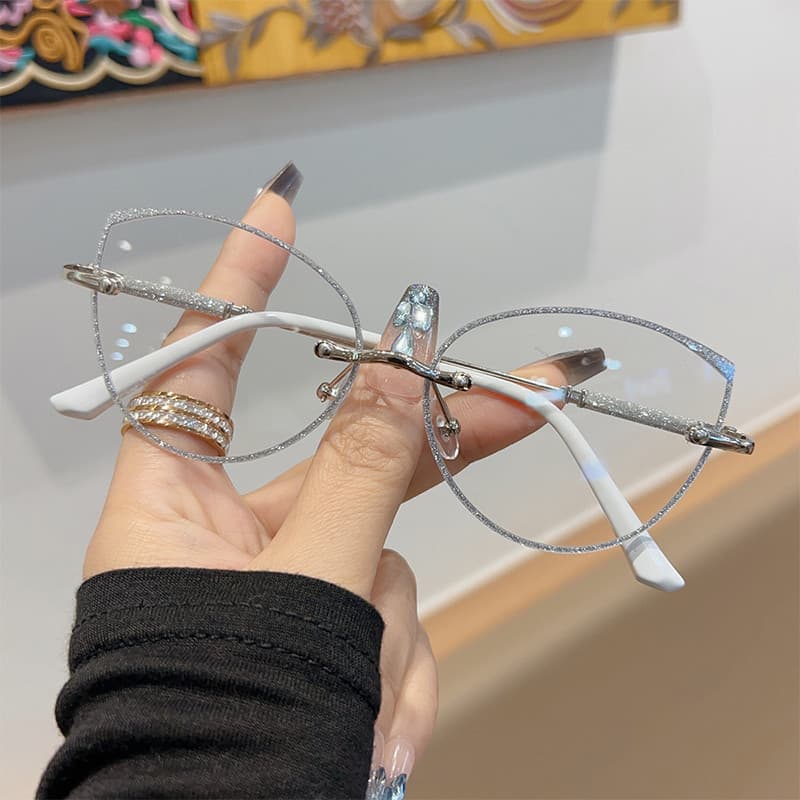 Óculos De Metal Branco Feminino Olho De Gato Armação Moda Simples Na Anti Luz Azul Leitura