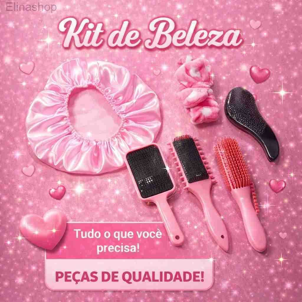 Kit Capilar 6 Peças - Touca de Cetim, Faixa Skincare, Escova Raquete, Escova Fitagem, Escova Polvo e Escova Mágica3PG1
