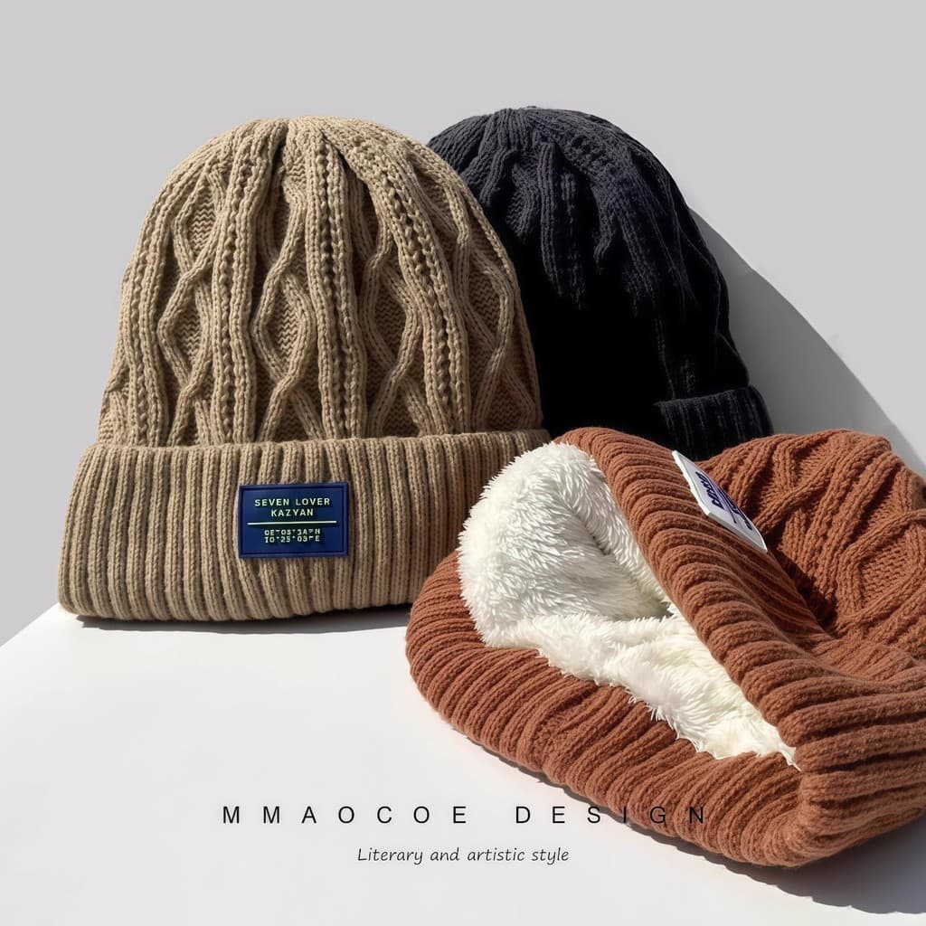 Chapéu de malha de lã feminino inverno engrossado quente ciclismo à prova de frio chapéu de proteção de ouvido versão co