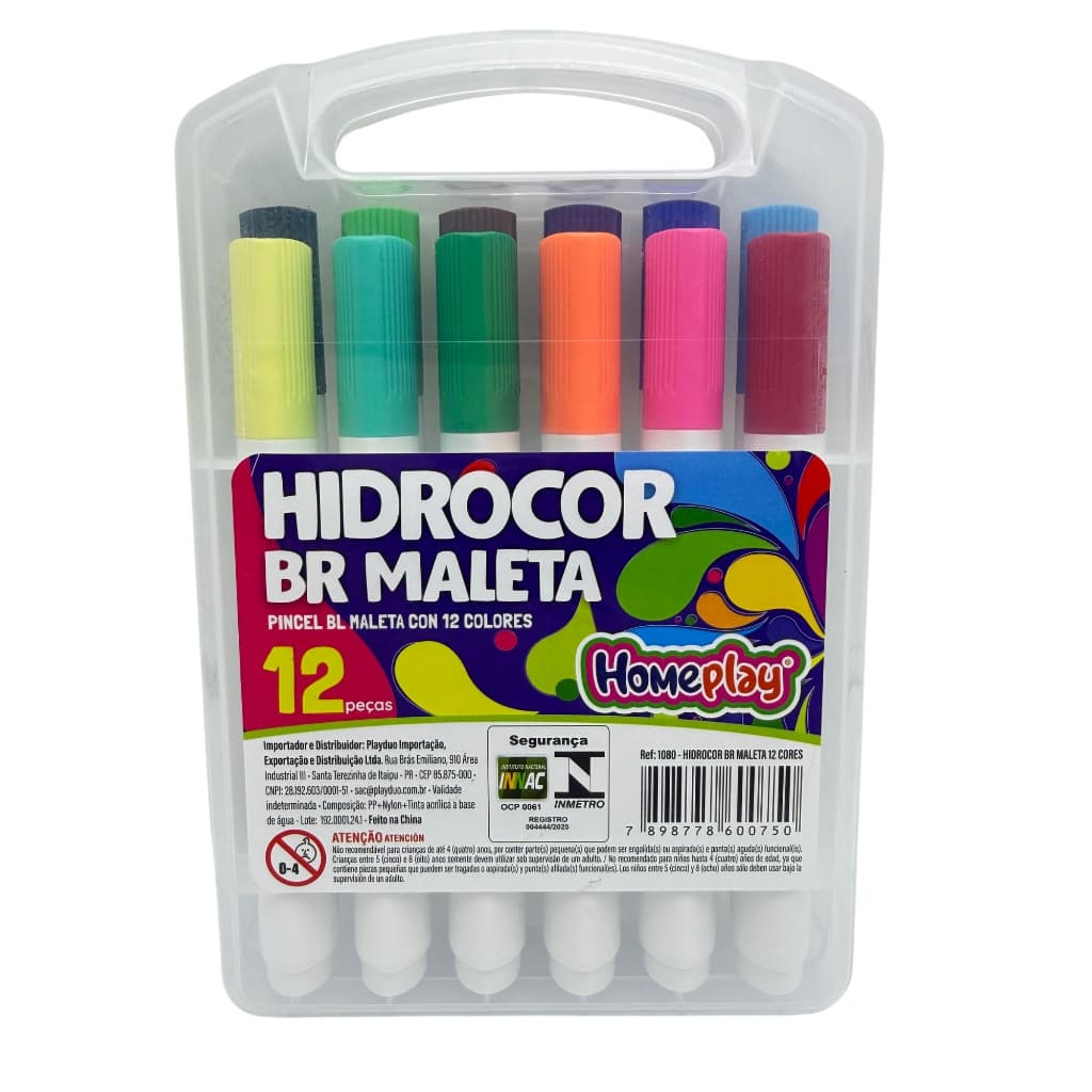 Canetinha Hidrocor Acrílica 12 Cores Com Maleta Escolar Infantil Pintura Desenho Homeplay