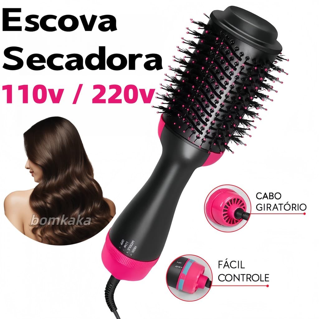 Escova Secadora de Ar Quente Elétrica Bivolt 110V/220V, Modelo 4 em 1 Secador Profissional