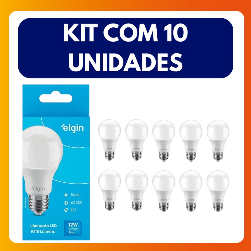 Kit C/10 Unidades Lâmpada Bulbo Led Elgin A60 Bivolt 12w 6500k