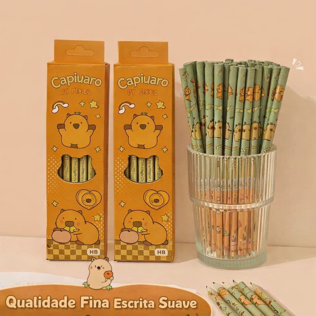 Lápis Escolar Capivara Kawaii HB Kit com 6 ou 12 para Escrita Suave