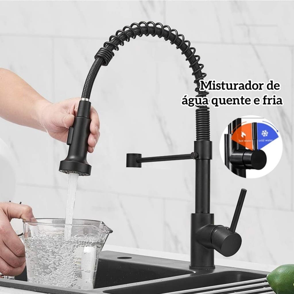 Promoção! Torneira para Cozinha Gourmet Completa: Alça Única + Extensor de Spray Flexível | Prata Durável | Melhor Preço