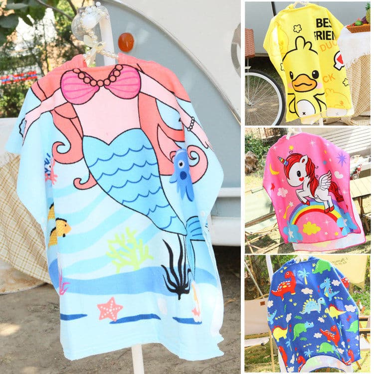 Crianças toalha de banho capa com capuz pode usar dos desenhos animados meninos meninas verão natação protetor solar beb