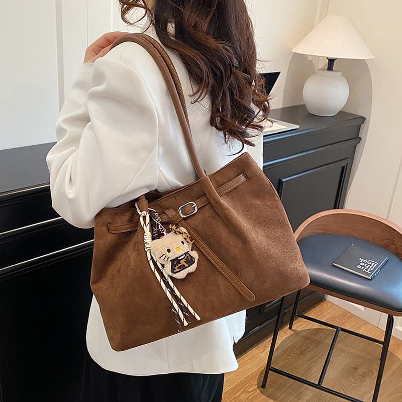 Bolsa Tote de camurça feminina 2025 novo estilo outono inverno luz luxo nicho High-End grande capacidade Commuter bolsa