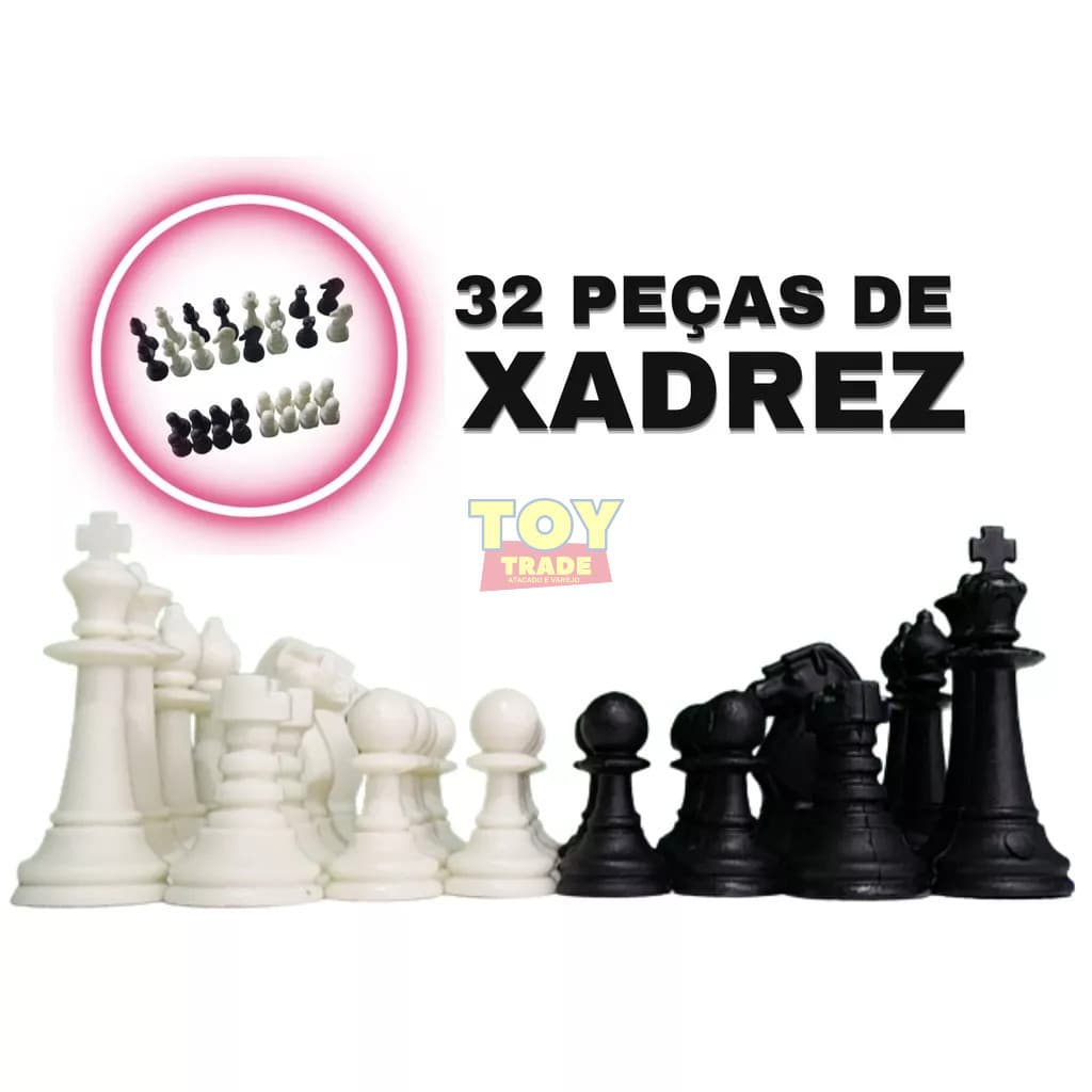 Peças de Xadrez Tabuleiro 32 Peças Plástico Polipropileno Reposição p/ Xadrez Kit Completo Rei 5,5cm