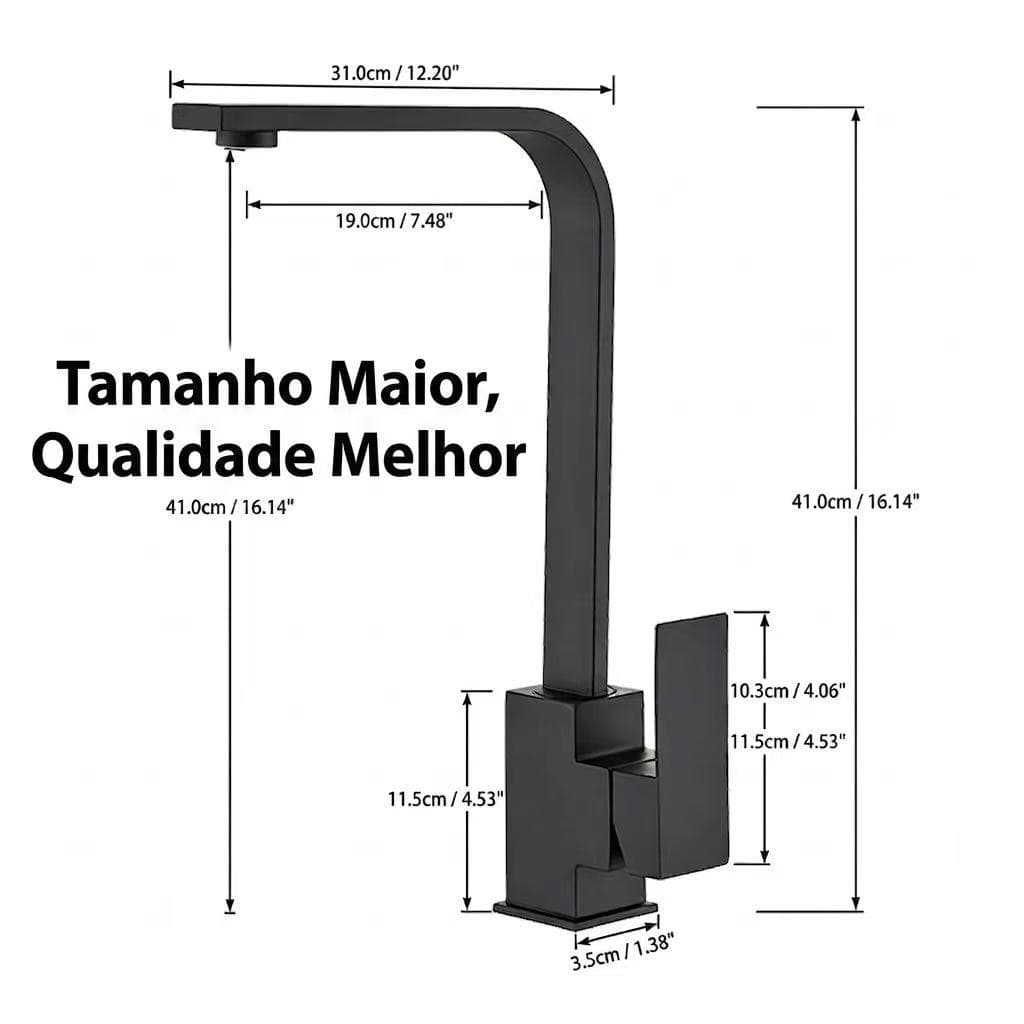 Torneira de Cozinha Duplo Controle Frio e Quente Giratória 360° Antirrespingo Tamanho Grande (41cm)Com2 Mangue