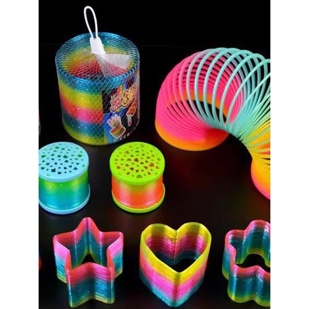 Arco-íris círculo brinquedo primavera luminoso elástico crianças puxar anel mágico colorido adulto mostrar amor borbolet