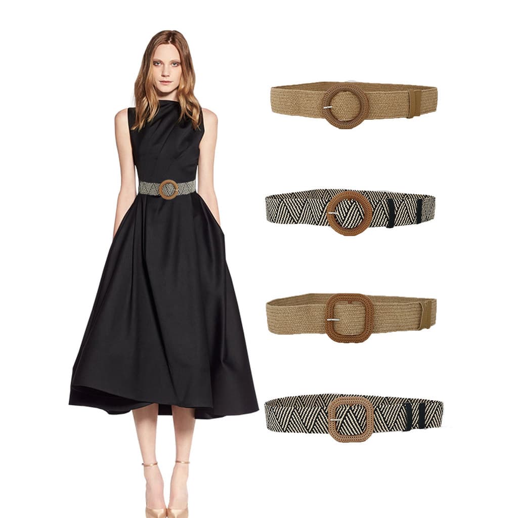 Cinto trançado de palha elástico vestido elástico cintura estreita mais magro olhar ampliado cinto simples elegante All-