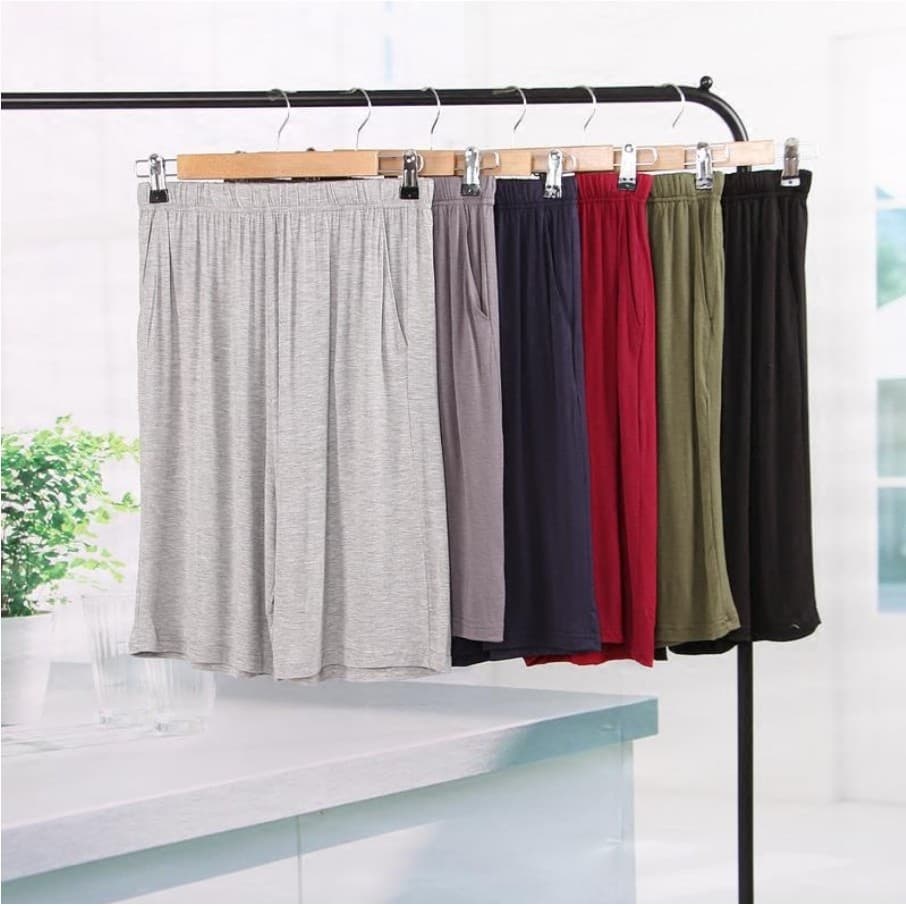 Calças de pijama Modal masculinas Shorts de cinco pontos sem costura gelo seda fina solta casa calças tamanho grande cal