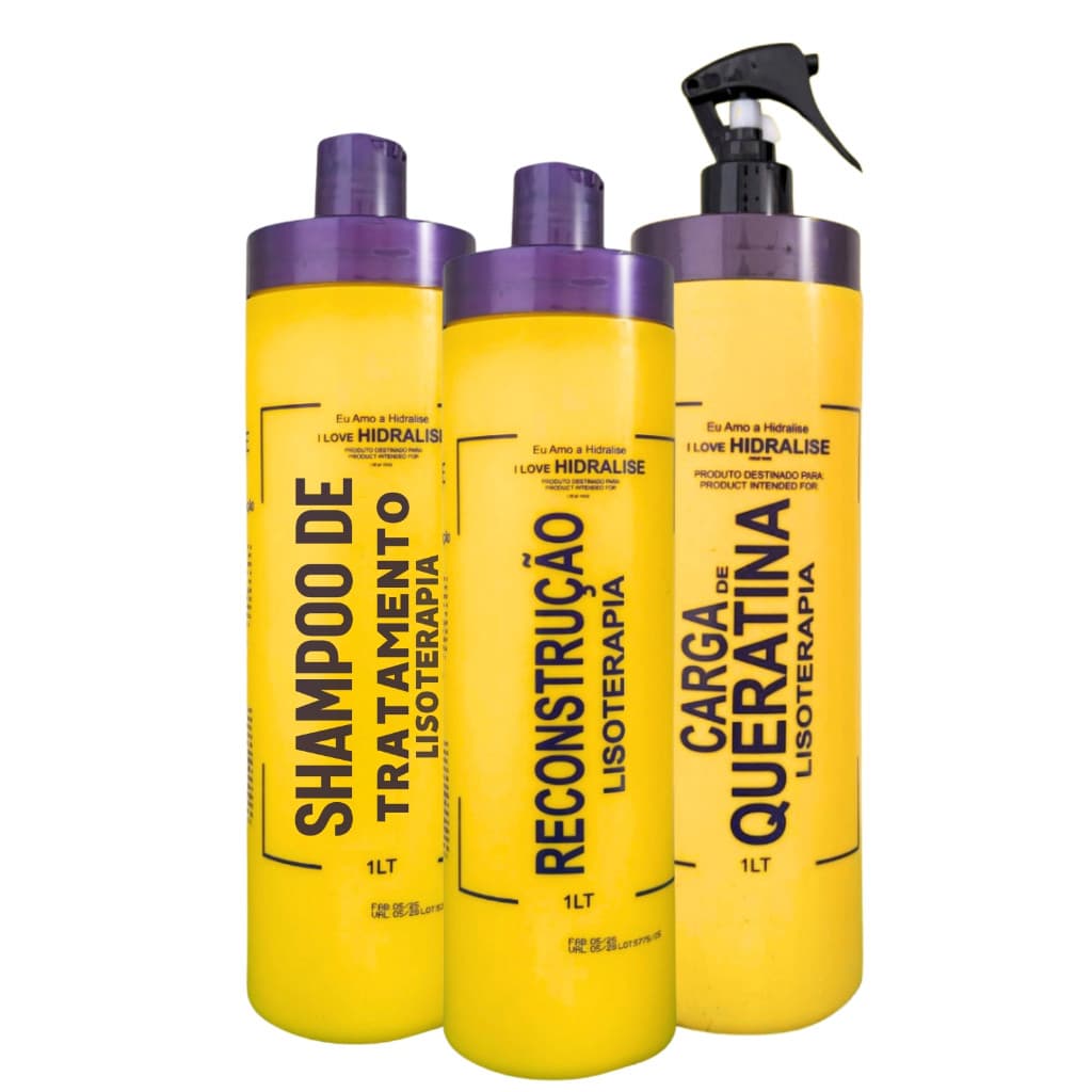 Kit Tratamento Lisoterapia Capilar Hidralise 3x1L – Reconstrução, Shampoo e Carga de Queratina