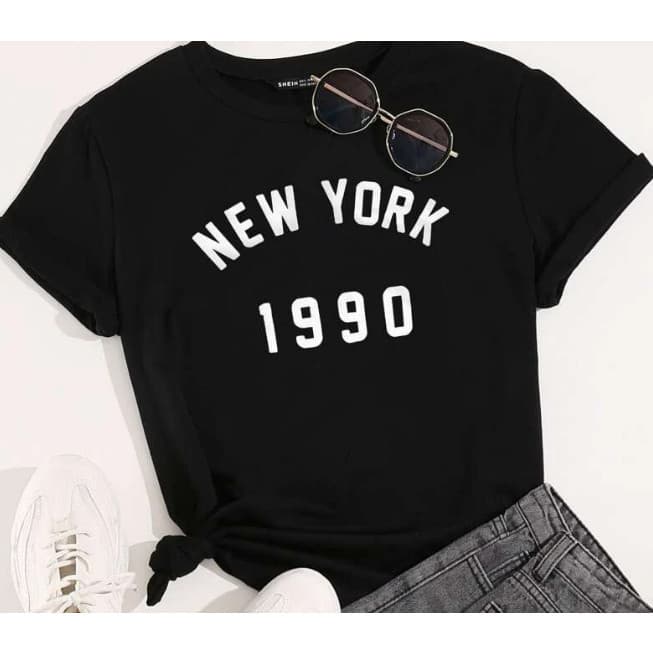 Camiseta Feminina New York Estampada T-Shirt 100% Algodão Estilo Casual Streetwear