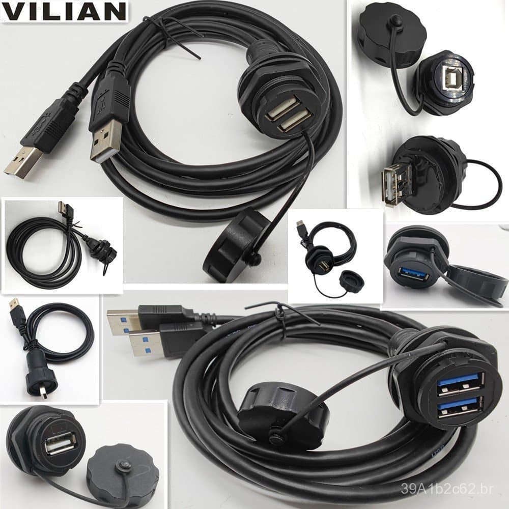 Painel de comunicação digital de dados USB2.0 3.0 com interface USB fixa, conector à prova d'água com plugue macho e fêm