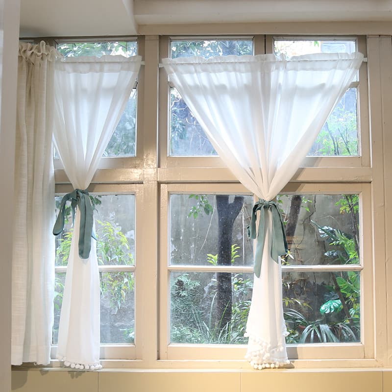 Americano francês branco Tencel gaze transparente impervo meia cortina de gaze pode perfurar-livre haste gancho