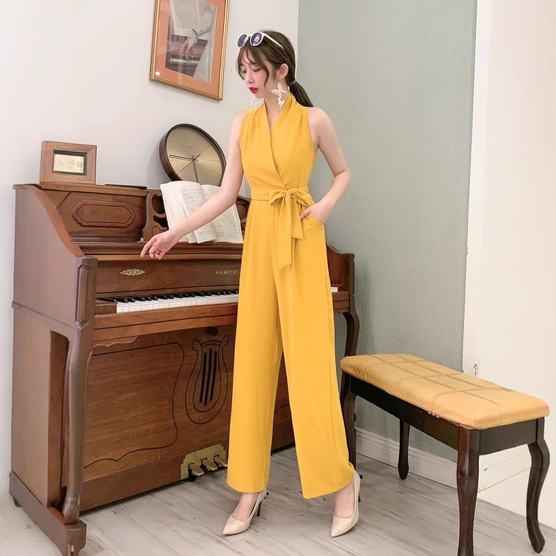 Chiffon macacão terno 2021 verão macacão feminino temperamento cintura alta Drape calças de perna larga cintura alta mai