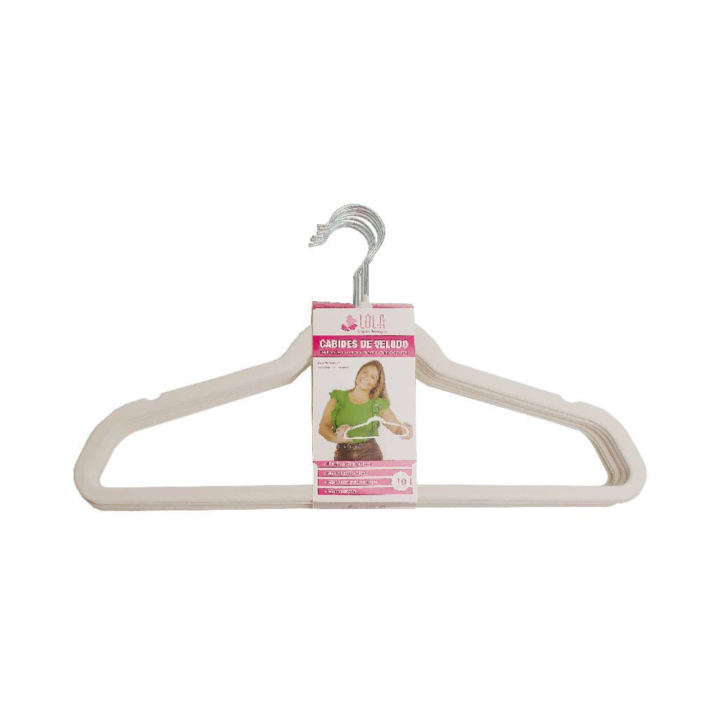 Cabide de Veludo Slim Bege 45 cm 10 pecas