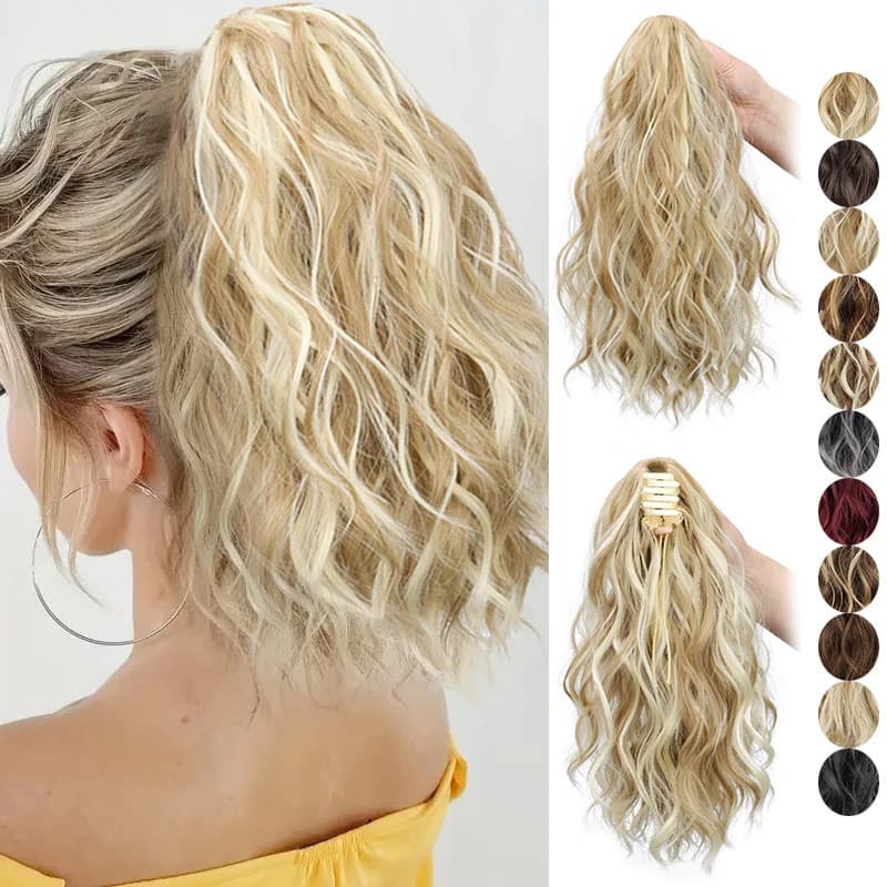 14 Polegada Sintético Chique Onda De Água Garra Clipe Rabo De Cavalo Extensão Do Cabelo Para Mulheres Curto Encaracolado