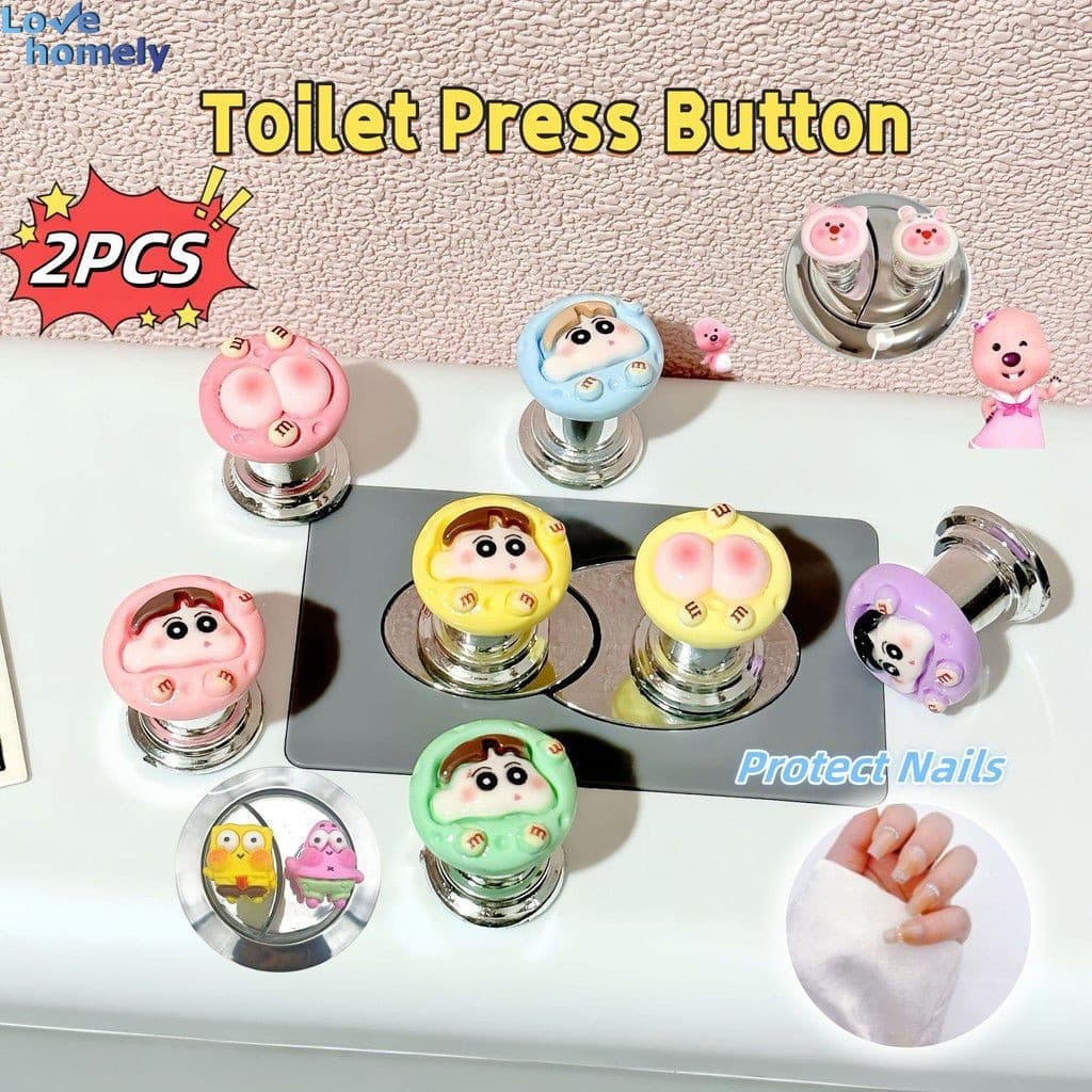 2 Pçs Bonito Lápis Shin-chan Botão De Toalete Multiuso Unhas Longas E Manicure Universal Banheiro Lavagem Auxiliar