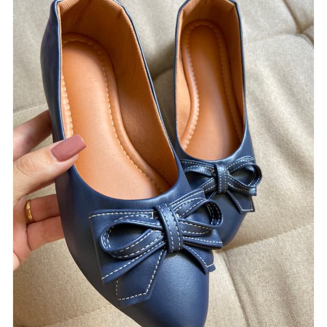 Sapatilha Feminina Azul Marinho Laço Infinito Confortável