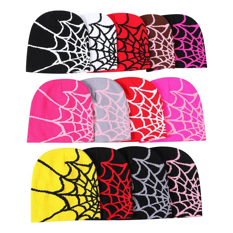 Nova Moda Grossa Quente Outono Chapéu De Malha Feminino Halloween Jacquard Hip Hop Inverno Unisex Aranha Web Gorro