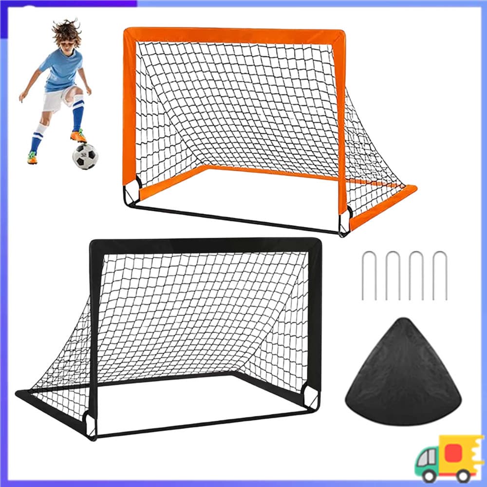 Gol de futebol portátil jogo de futebol ao ar livre rede de futebol Pop-up dobrável, preto/laranja