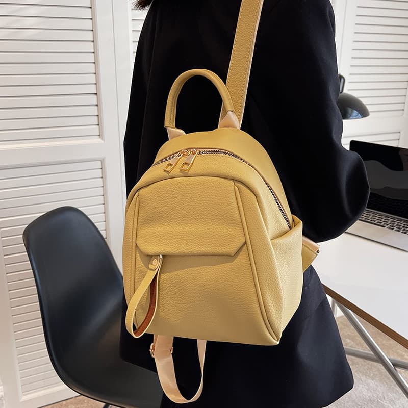 Cor sólida simples mochila mochila saco de escola couro macio senhoras grande capacidade versão coreana All-Match moda C