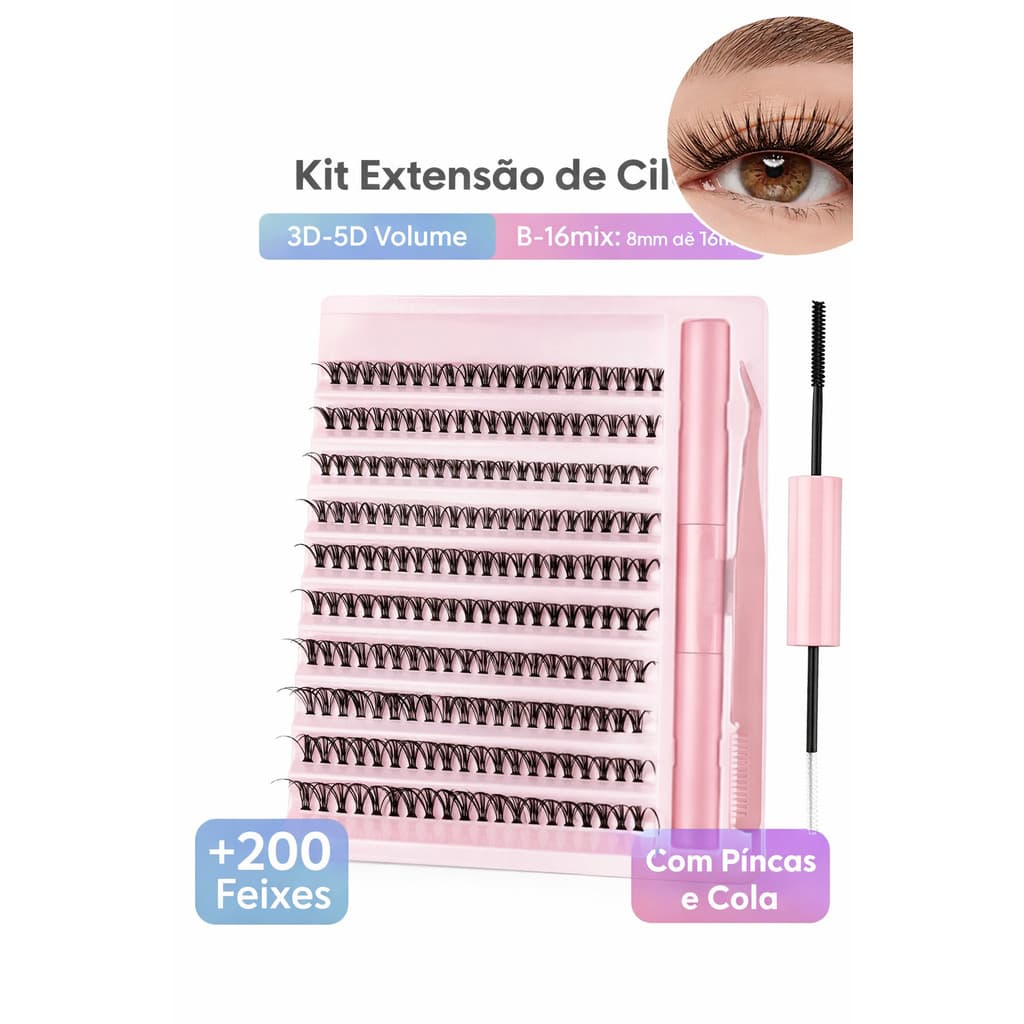 Kit de Extensão de Cílios 200 feixes10D- 20D-30D-40D-50D 9-114mix Com Pinças+ Cola