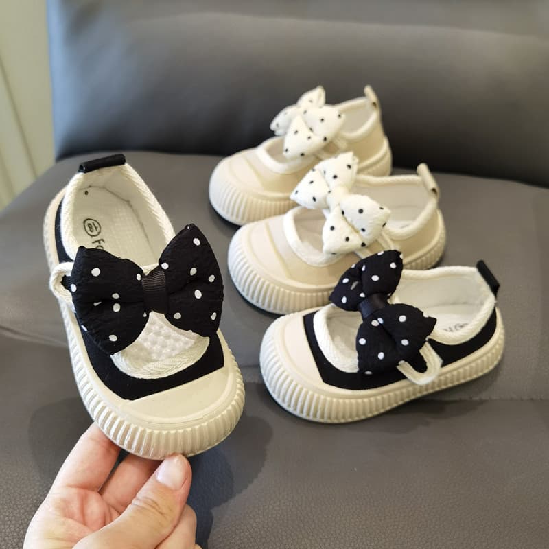 Primavera outono bebê boca quadrada sapatos de lona bolinhas Bowknot meninas crianças sapatos da criança sola macia sapa