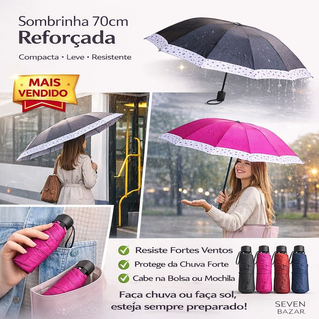 GUARDA CHUVA 70 CM Grande Reforçado Cores Diversas 10 Varetas