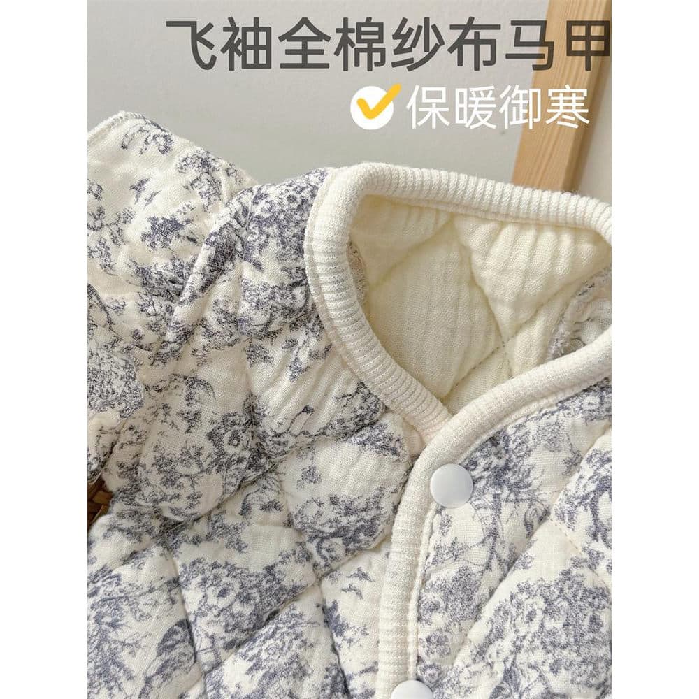 Roupas de gato de algodão puro sem mangas acolchoado Cardigan colete gaze bonito manga voadora cão quente Anti-fiapos pe