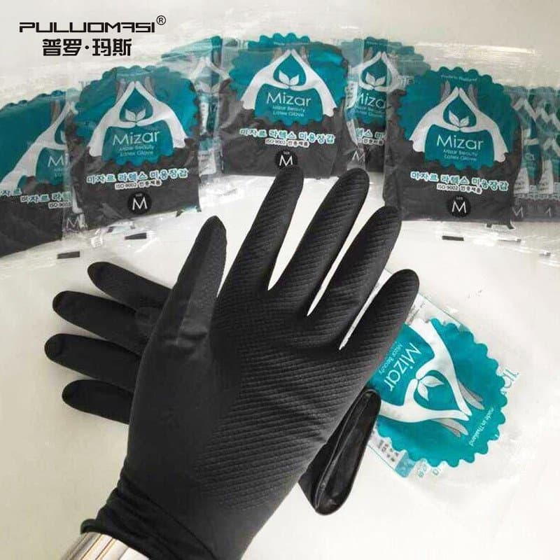 Luvas longas de borracha coreana para cabeleireiro e coloração de cabelo, luvas de látex pretas, luvas espessas e antide