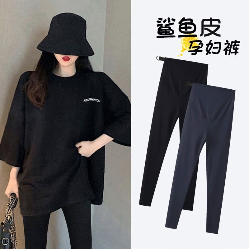 Leggings de maternidade primavera verão pequenas pessoas exterior usar calças de tubarão primavera outono barriga-livre