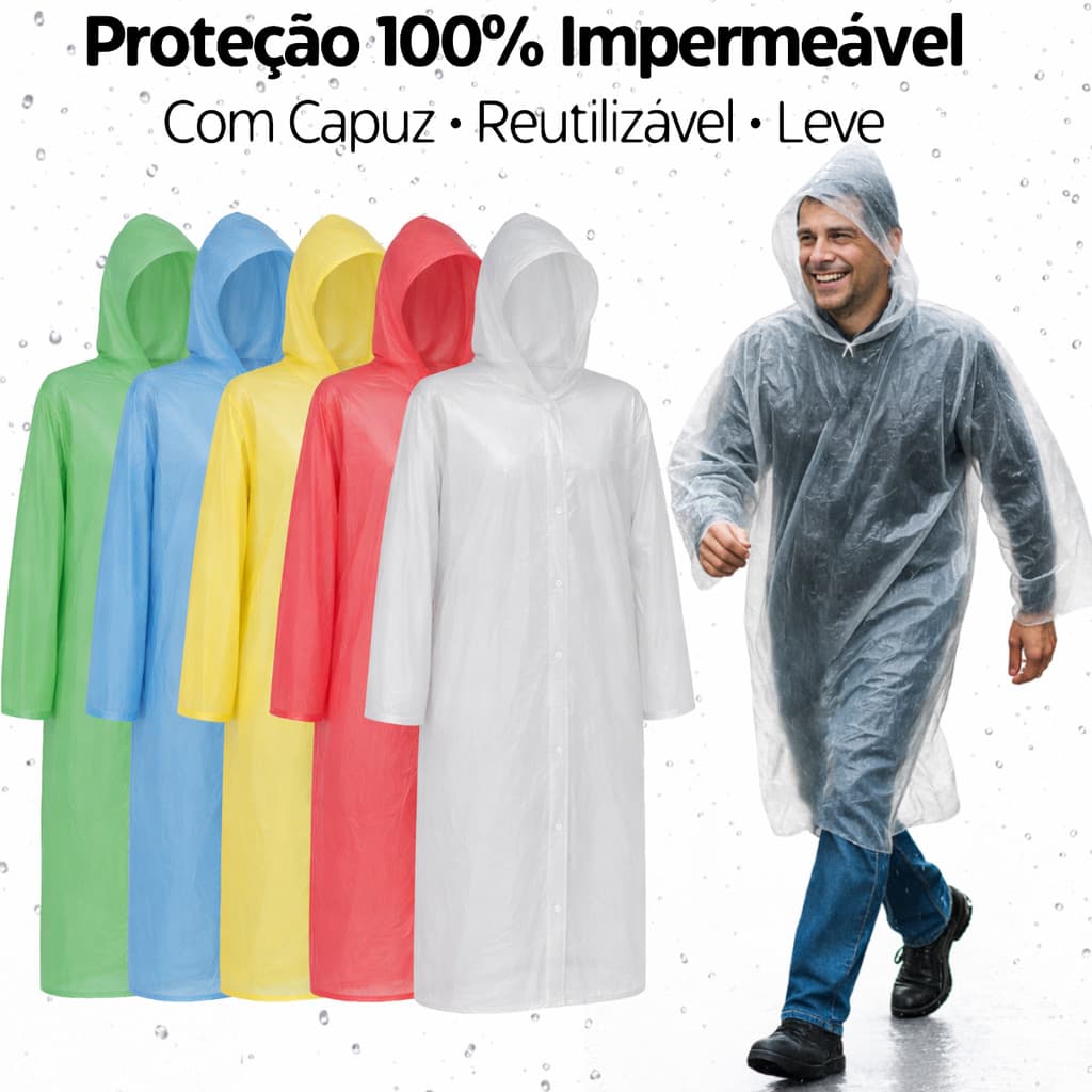 Capa Impermeável Transparente para Chuva Adulto Resistente Leve Dobrável Viagem Moto