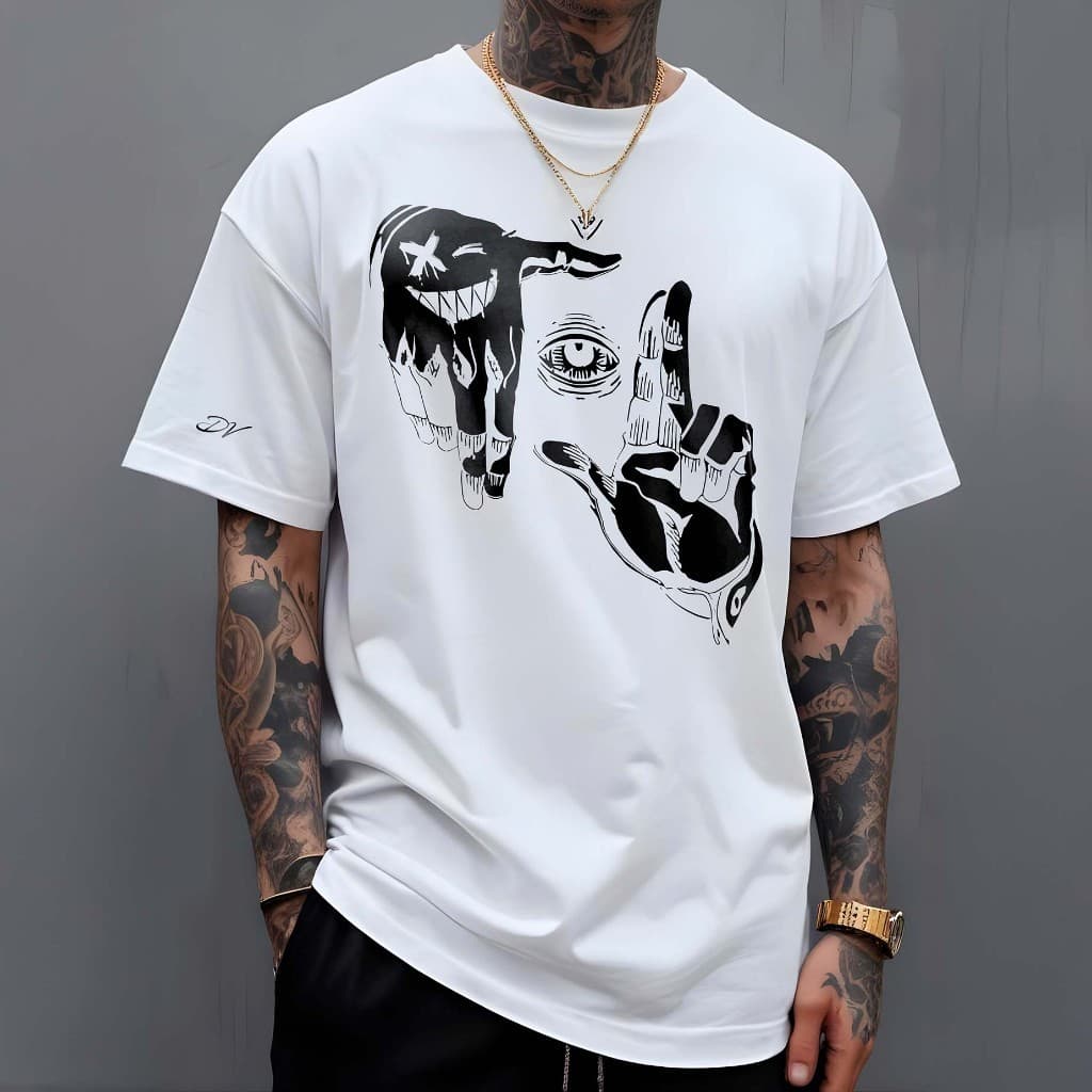 Camiseta Masculina Olhar Smile Oversized Camisa T-Shirt Manfinity Street Wear 100% Algodão