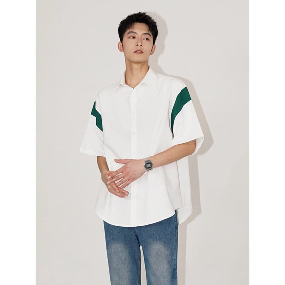 MRCYC camisa de manga curta de seda gelo masculina verão estilo coreano camisa solta High-End Casual meia manga polegada