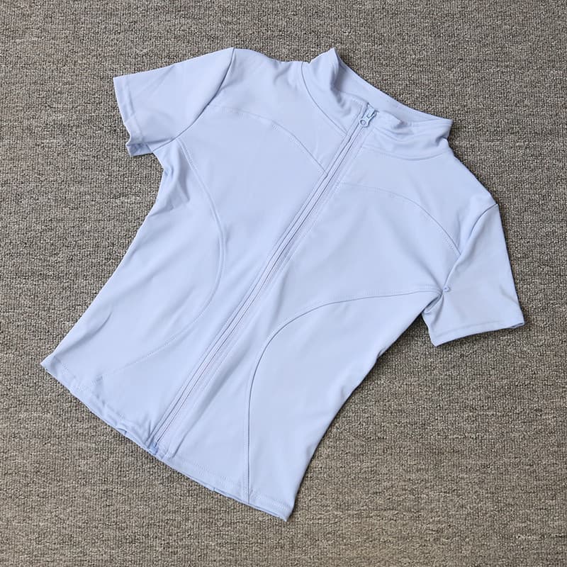 Roupas de Yoga femininas de secagem rápida camiseta apertada esportes de manga curta correndo Pilates gola alta zíper ro