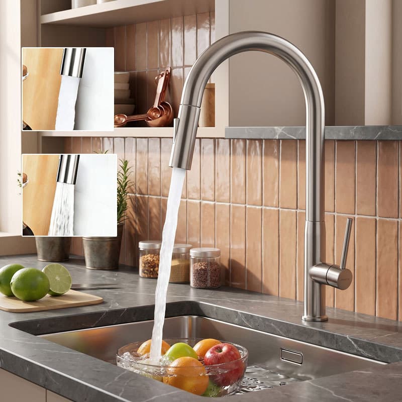 Torneira Cozinha Retrátil 2 Modos de Água Giratória 360° Inox Premium