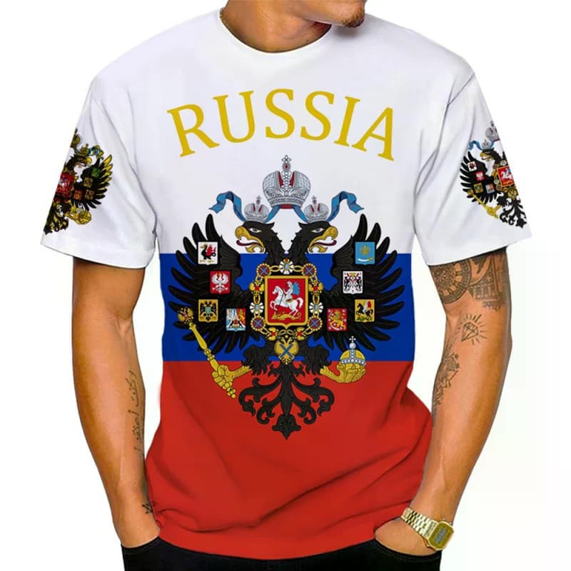 Rússia Bandeira Padrão T Camisa Para Homem Emblema Nacional 3D Impresso Camisetas Verão Casual Em Torno Do Pescoço Solta