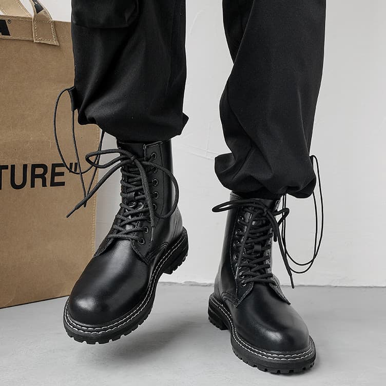Botas Martin de couro genuíno masculino versão coreana na moda macacão de alta qualidade botas na moda estilo britânico
