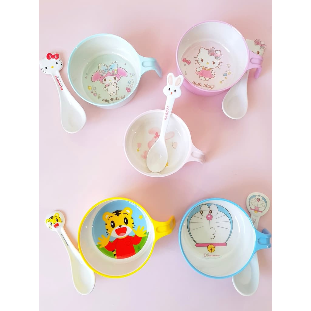 Wuhe tigela infantil para meninas, tigela resistente a choques para comer, talheres especiais, alça fofa de desenho anim