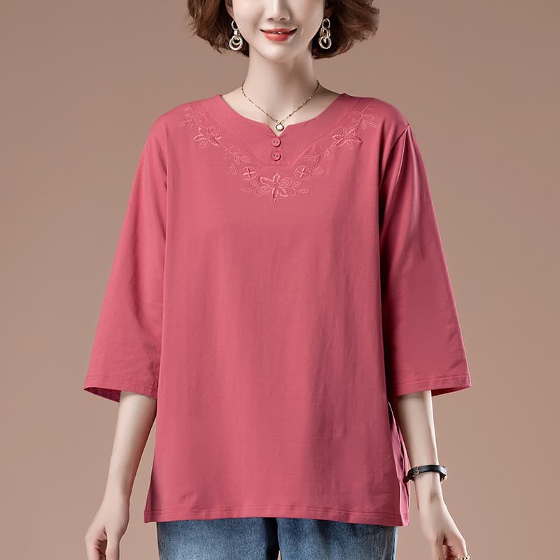 Camiseta de manga de três quartos feminina outono mais gordura plus Size roupas femininas soltas mãe de meia-idade mais
