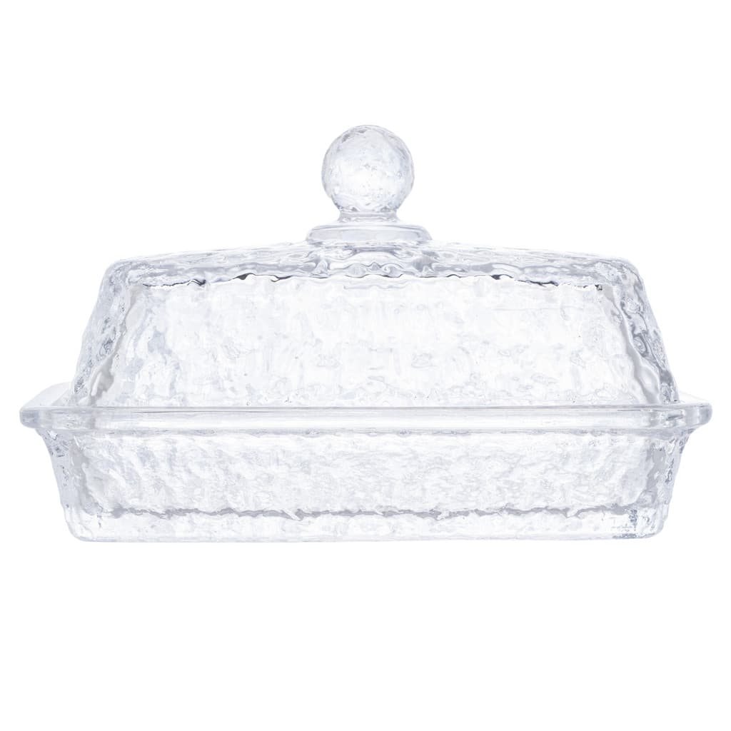 MANTEIGUEIRA DE CRISTAL ECOLOGICO MARTELADO COM TAMPA PETRA 17CM X 10,5CM X 10CM- LYOR