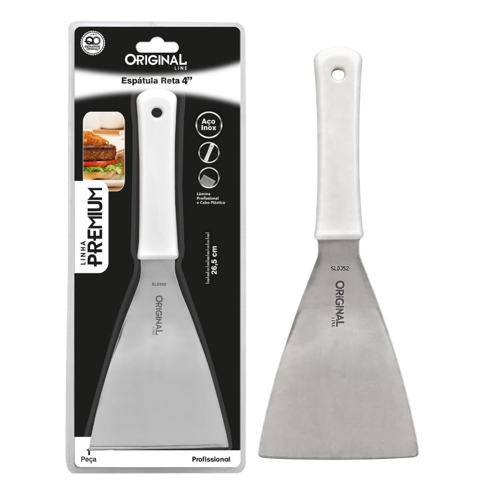 Espátula Inox Reta 4 Chapa Lanche Chapeiro Pizza Cozinha