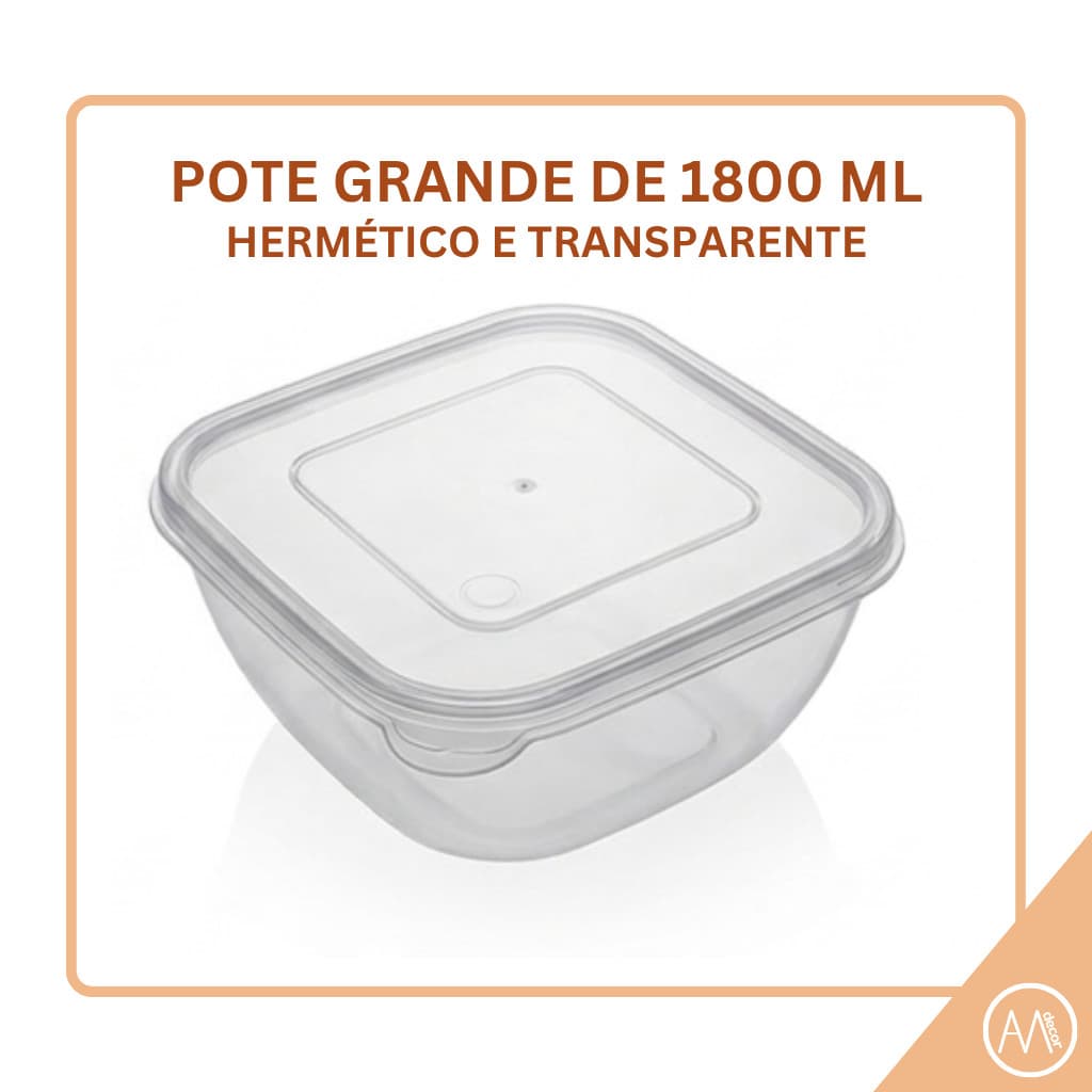 Kit de 25 Potes Vasilhas 1800ML Transparente com Tampa Hermética - LIVRE BPA - Marmita Reutilizável