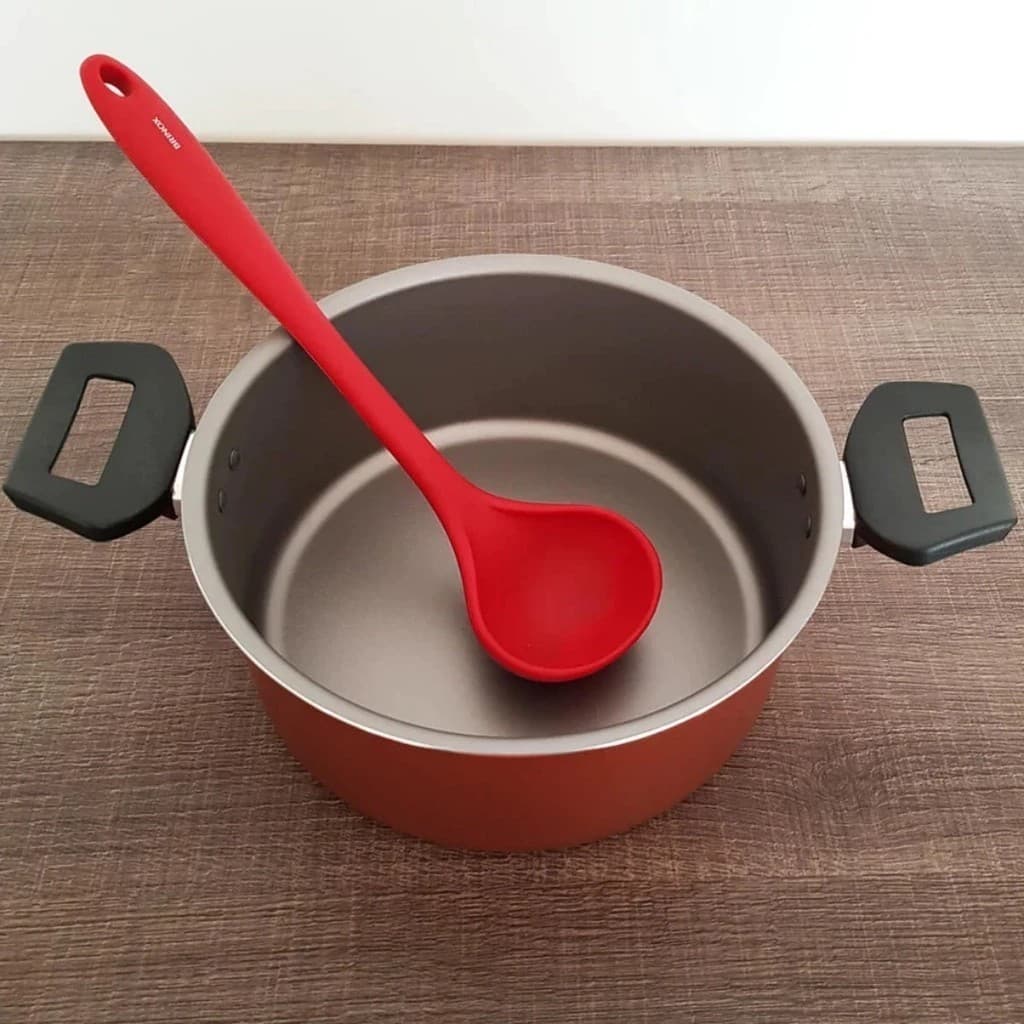 Concha Silicone Vermelha Cozinha Pegador Molho Feijão Sopa Talheres Comer Servir Presente Espátula